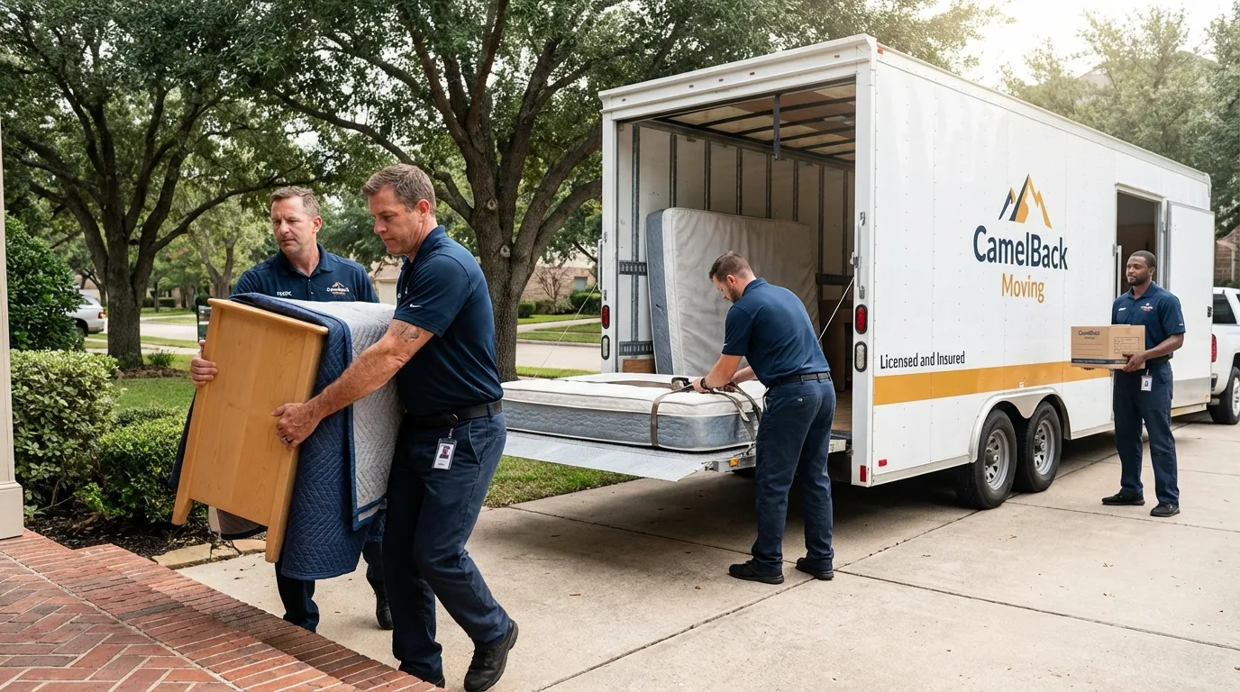 Crew loading residential truck for cross-state move from Oxford, IN