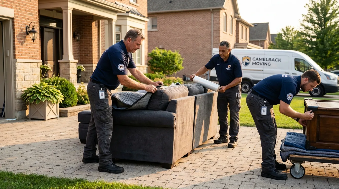 Large estate moving crew wrapping furniture in Oxford, IN